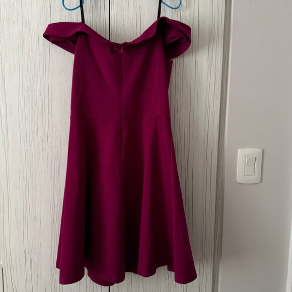 Magenta Off-the-Shoulder Skater Dress - Picture 2 of 4